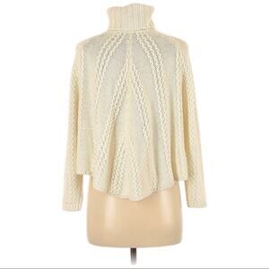 BCBGMaxAzria Cable Knit Long Sleeve Roll Neck Turtleneck Sweater One Size Cream